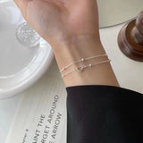 925 Silver Double Chains Bracelet Heart Bangle