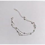 925 Silver Double Chains Bracelet Heart Bangle