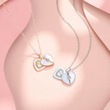 925 Silver Double Heart Love Pendant Necklace For Women