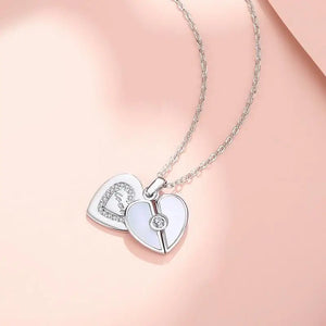 925 Silver Double Heart Love Pendant Necklace For Women