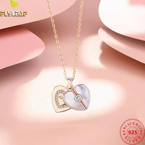925 Silver Double Heart Love Pendant Necklace For Women