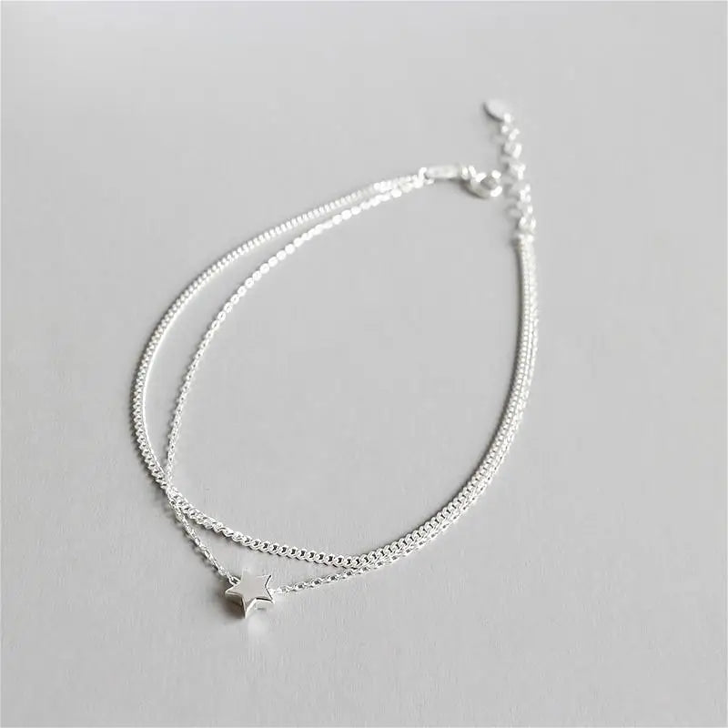 925 Sterling Silver Double Layer Star Anklets For Women