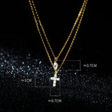 925 Sterling Silver Double Layer Necklace Zirconia Leaf and Cross Pendant