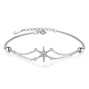 925 Sterling Silver Double Layer Star Charm Bracelet &Bangle For Women Girls
