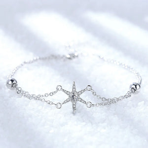 925 Sterling Silver Double Layer Star Charm Bracelet &Bangle For Women Girls