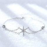 925 Sterling Silver Double Layer Star Charm Bracelet &Bangle For Women Girls