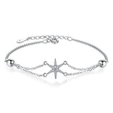 925 Sterling Silver Double Layer Star Charm Bracelet &Bangle For Women Girls