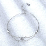 925 Sterling Silver Double Layer Star Charm Bracelet &Bangle For Women Girls