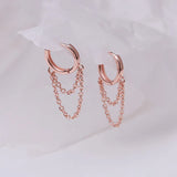 925 Sterling Silver Double Layer Tassel Hoop Earrings
