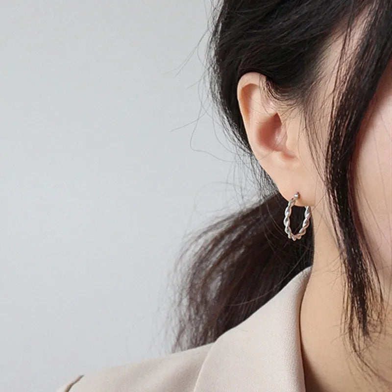 925 Silver Double Layer Twist Circle Hoop Earrings Vintage Jewelry