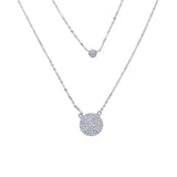925 Silver Double Layer CZ Round Disco Hamsa Hand Pendant Necklace