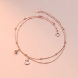 925 Sterling Silver Double Layered Anklet Smile Face Ball Beads Ankle Bracelets