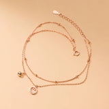 925 Sterling Silver Double Layered Anklet Smile Face Ball Beads Ankle Bracelets