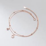 925 Sterling Silver Double Layered Anklet Smile Face Ball Beads Ankle Bracelets