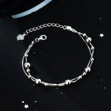 925 Silver Double Layered Beads Bracelet Box Chain Hypoallergenic Jewelry