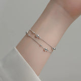 925 Silver Double Layered Beads Bracelet Box Chain Hypoallergenic Jewelry