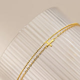 Real 925 Sterling Silver Double Layered Cross Bracelets Gold-tone Chain