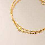 Real 925 Sterling Silver Double Layered Cross Bracelets Gold-tone Chain