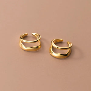 925 Sterling Silver Double Layered Ear Cuffs Non-Pierced Cartilage Earrings