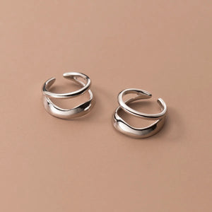 925 Sterling Silver Double Layered Ear Cuffs Non-Pierced Cartilage Earrings