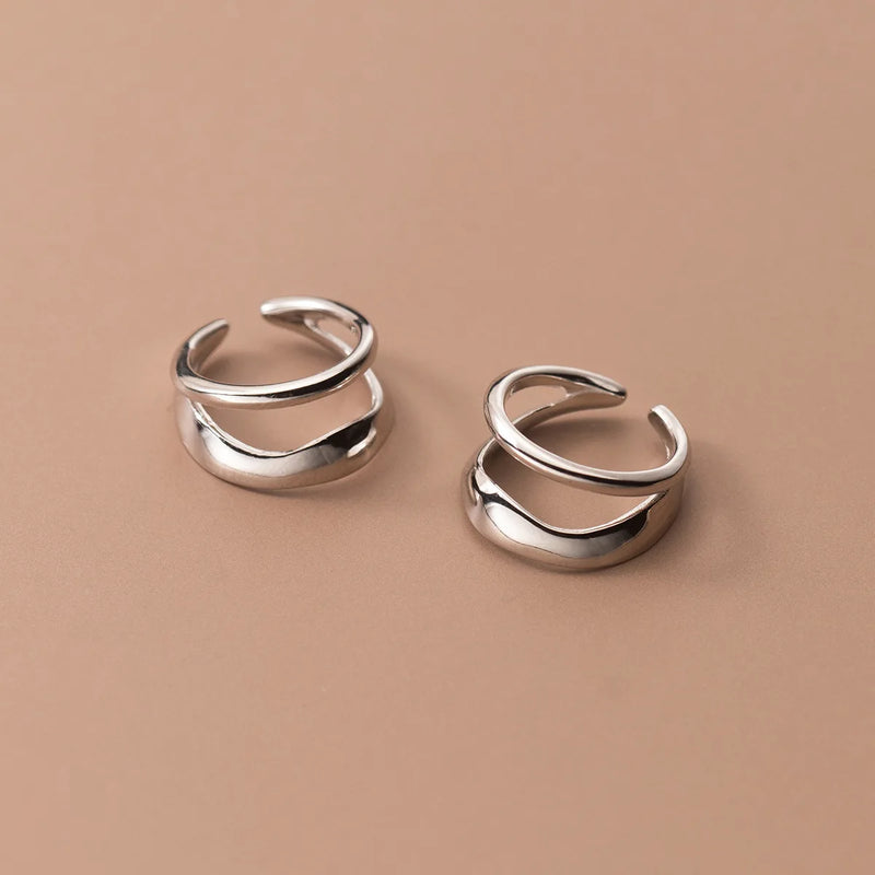 925 Sterling Silver Double Layered Ear Cuffs Non-Pierced Cartilage Earrings