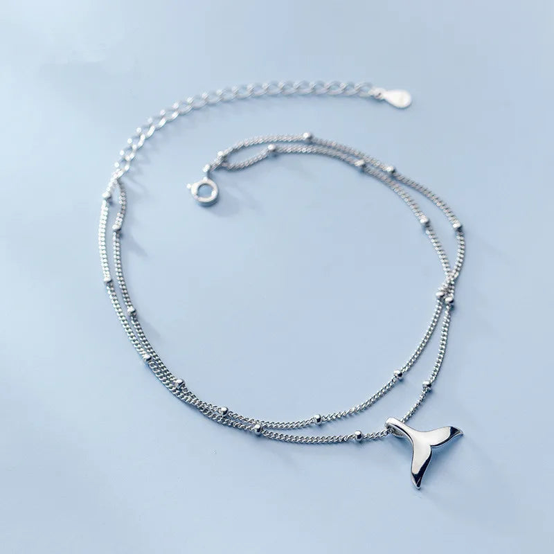 925 Silver Mermaid Tail Anklet Beach Jewelry