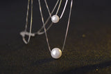 925 Sterling Silver Double Layer Pearl Charm Pendant Necklace for Women Wedding
