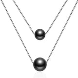 925 Sterling Silver Double Layer Pearl Charm Pendant Necklace for Women Wedding