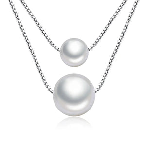 925 Sterling Silver Double Layer Pearl Charm Pendant Necklace for Women Wedding
