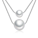 925 Sterling Silver Double Layer Pearl Charm Pendant Necklace for Women Wedding