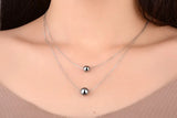 925 Sterling Silver Double Layer Pearl Charm Pendant Necklace for Women Wedding