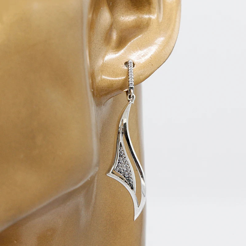 925 Sterling Silver Clear CZ Geometric Shape Tassel Dangle Earrings