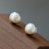 925 Silver EarStuds Natural Freshwater Pearl Earrings Wedding Party Jewelry