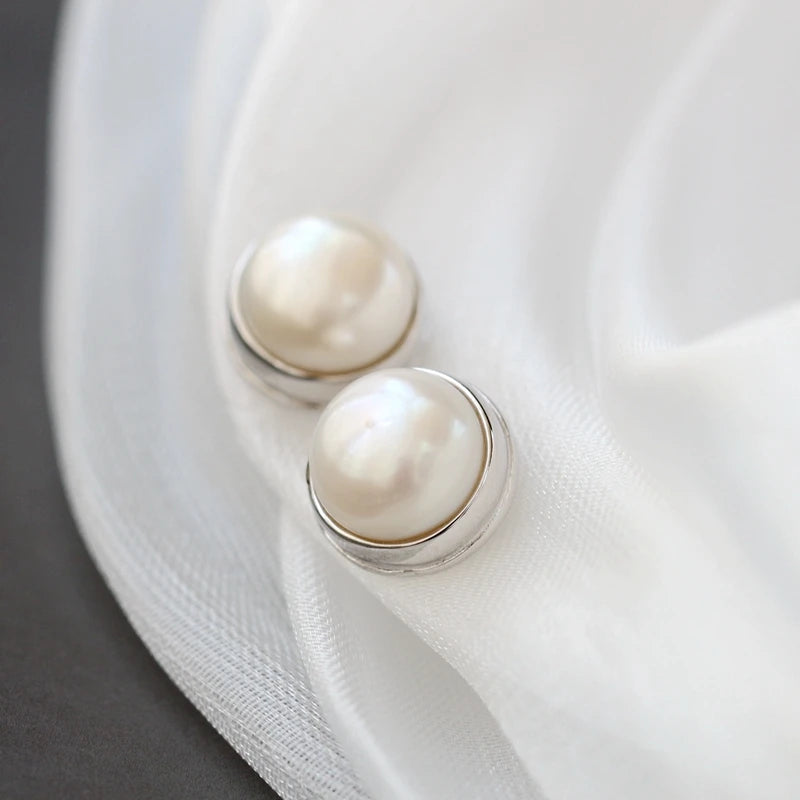925 Silver EarStuds Natural Freshwater Pearl Earrings Wedding Party Jewelry
