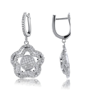 925 Silver CZ Flower Dangle Earrings For Women