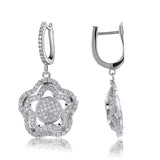925 Silver CZ Flower Dangle Earrings For Women