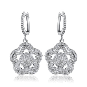 925 Silver CZ Flower Dangle Earrings For Women