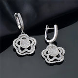 925 Silver CZ Flower Dangle Earrings For Women
