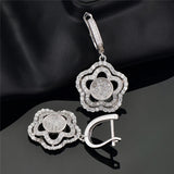 925 Silver CZ Flower Dangle Earrings For Women