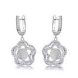 925 Silver CZ Flower Dangle Earrings For Women