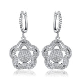 925 Silver CZ Flower Dangle Earrings For Women