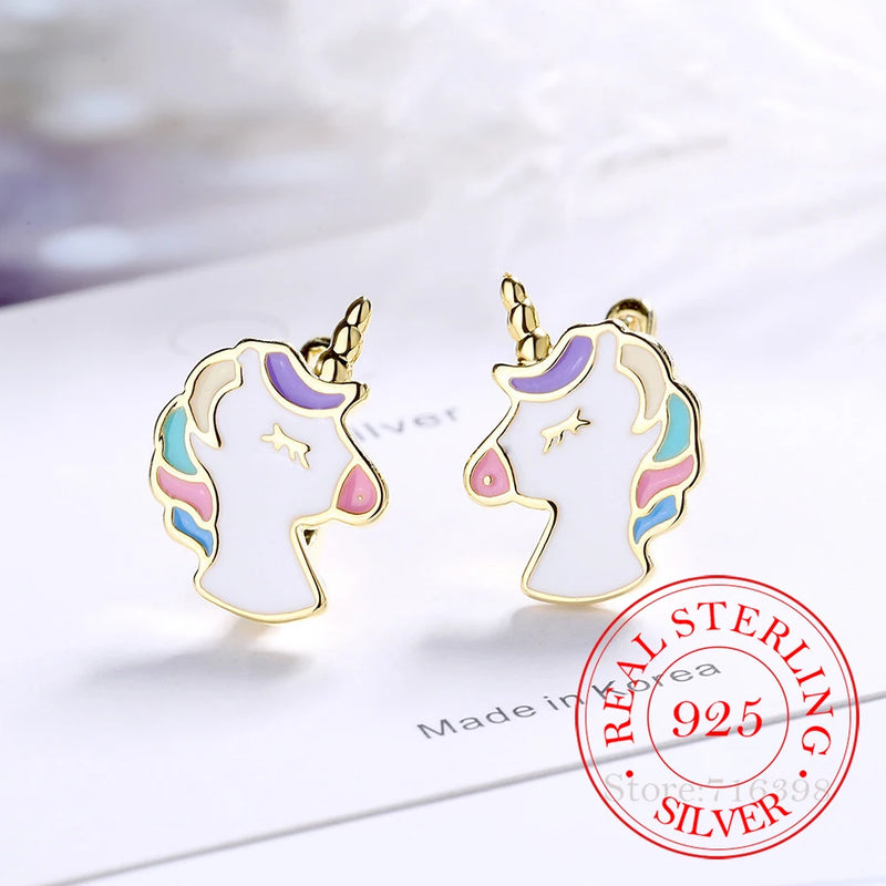 925 Silver Unicorn Stud Earrings for Women Girls, Party Jewelry Gift