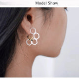 925 Sterling Silver Bee & Honeycomb Drop Earrings