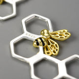 925 Sterling Silver Bee & Honeycomb Drop Earrings