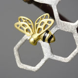 925 Sterling Silver Bee & Honeycomb Drop Earrings