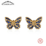 925 Silver Butterfly Zircon Studs Sweet Fine Jewelry Gift Women