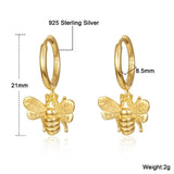 925 Silver Small Bee Insect Hoop Earrings Zircon Diamond Jewelry