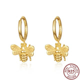 925 Silver Small Bee Insect Hoop Earrings Zircon Diamond Jewelry