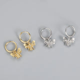 925 Silver Small Bee Insect Hoop Earrings Zircon Diamond Jewelry