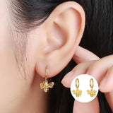 925 Silver Small Bee Insect Hoop Earrings Zircon Diamond Jewelry